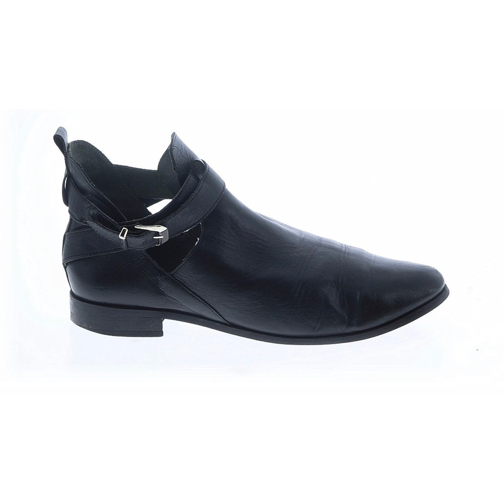 Andre Assous Black Leather Cutout Ankle Booties Buckle Strap Made in Spain Sz 40